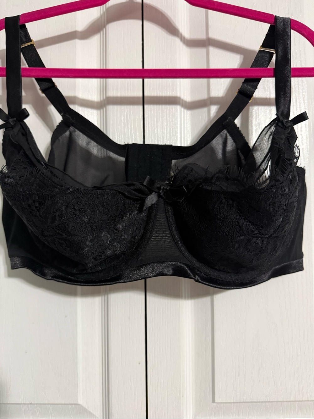 🖤 Cacique Black Half Cup Set – Sheer Strap Bra + Lace Thong Duo 💜